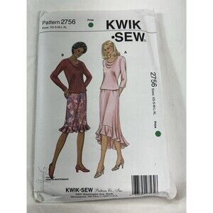 Kwik Sew 2756 Women's Tops & Flounced Skirts Pattern XS S M L XL Uncut Sewing